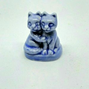 Miniature kitten pair in blue glazed ceramic
